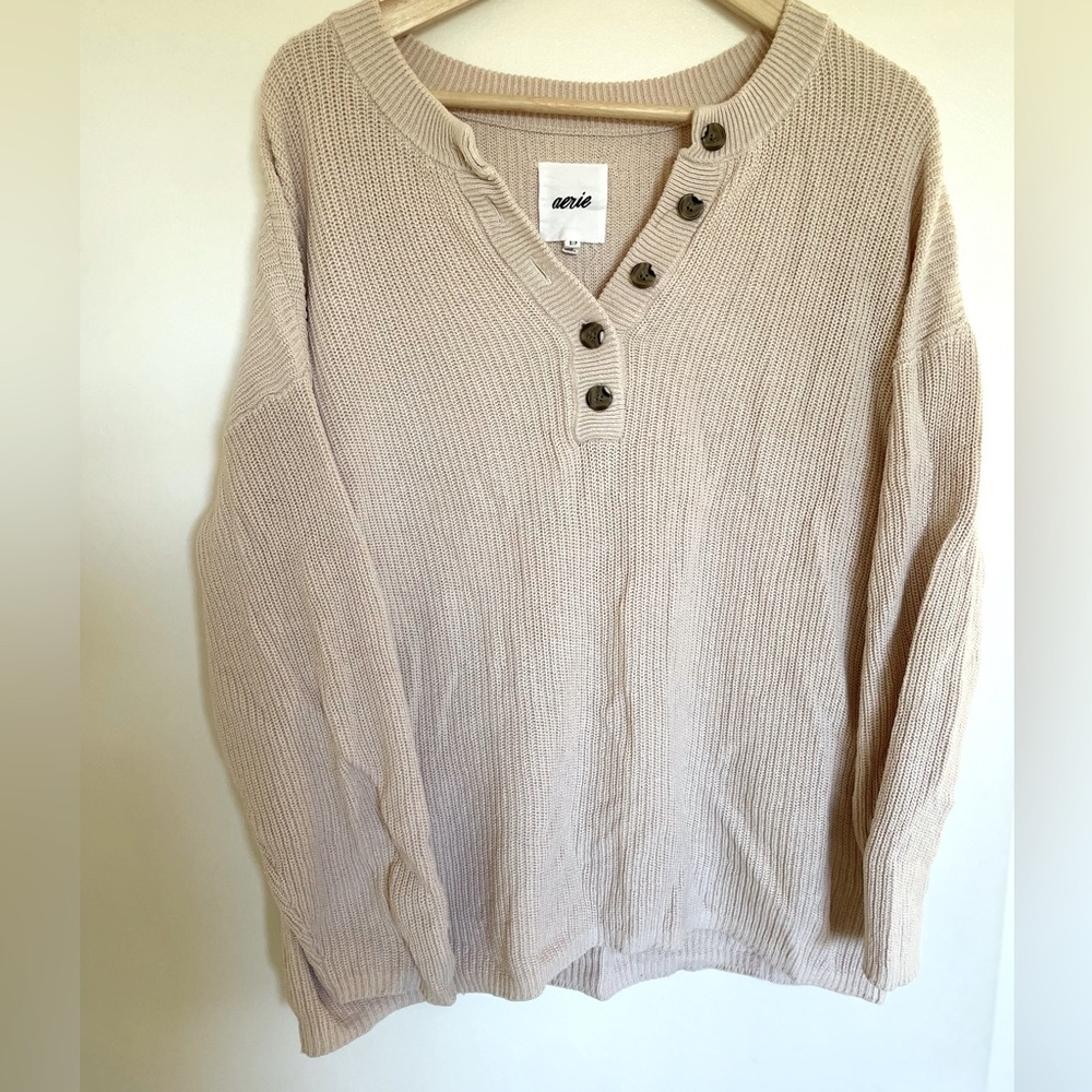 Aerie Oversized Henley Sweater in Oatmeal